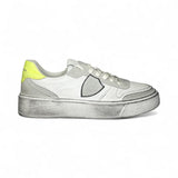 SNEAKERS PHILIPPE MODEL junior NICE in pelle bianca effetto dirty e giallo fluo