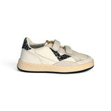 Sneakers 2B12 in pelle bianca/suede grigio chiaro e glitter neroo con velcri