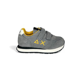 Sneakers ginniche SUN68 baby boy in suede e nylon grigio/dettagli gialli con velcri