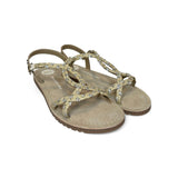 Sandali GIOSEPPO in pelle metallizzata e rafia intrecciata beige con strass