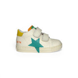 Sneakers primi passi FALCOTTO in pelle panna/verde con velcri