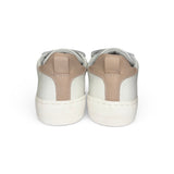 Sneakers primi passi LESCOUCOU in pelle bianca/cipria e glitter rosè con velcri