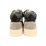 Sneakers CIAO BIMBI basket mid in pelle bianca/nera/verde-suede grigio con lacci e zip laterale
