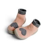 Babbucce-calzino Collégien in lana e cachemir rosa/cuore grigio