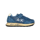 Sneakers ginniche SUN68 kid boy in suede effetto vintage e nylon avio con velcro e lacci elastici