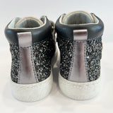 SNEAKERS BALOCCHI mid in pelle e nubuk beige-nero, glitter neri con velcri