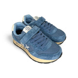 Sneakers ginniche SUN68 kid boy in suede effetto vintage e nylon avio con velcro e lacci elastici