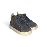 Sneakers primi passi FALCOTTO in suede grigio con lacci bluette e zip laterale