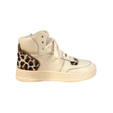 Sneakers CIAO BIMBI basket mid in pelle panna/cavallino maculato con lacci e zip laterale
