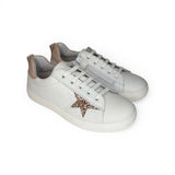 Sneakers LESCOCOU in pelle bianca/cipria e glitter ramato con lacci e cerniera