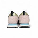 Sneakers ginniche SUN68 kid girl in suede e nylon beige/dettagli rosa con velcro e lacci elastici