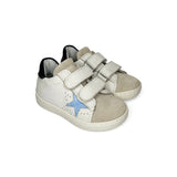 Sneakers primi passi LESCOUCOU pelle bianca e suede beige con velcri