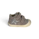 Sneakers Primi Passi COCOON NATURINO in pelle e suede grigio argento/stella glitter con velcri