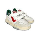 Sneakers 2B12 in pelle bianco/rosso/bluette con velcri