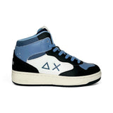 Sneakers SUN68 teen boy basket in pelle nero/bianco/azzurro con lacci