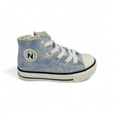 Sneakers NATURINO AYASY mid in tessuto azzurro nuvolato con lacci e zip laterale