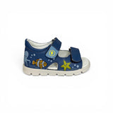 Sandali Primi Passi FALCOTTO in pelle blu/stampa pesci con strap