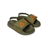 Ciabatte in PU verde militare, fascia regolabile con strap / elastico caviglia