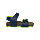Sandali BIOFASHION in ecopelle blu/verde fluo con fibbia e velcro
