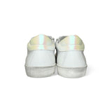 Sneakers DIANETTI in pelle bianca e glitter opalescente con lacci e cerniera