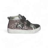Sneaker BALOCCHI in nubuk antracite,pelle metallizzata argento e glitter rosa con velcri