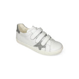 Sneakers primi passi GIOIE ECOLOGICHE in pelle bianca e glitter silver con velcri