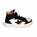 Sneaker DIANETTI  mod basket mid in pelle bianca e nera con lacci e zip laterale
