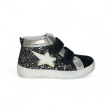 Sneaker BALOCCHI in nubuk nero,pelle metallizzata argento e glitter con velcri