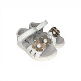 Sandali Primi Passi BALOCCHI in pelle bianca e fiorellini metallizzati con strap
