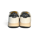 Sneakers 2B12 in pelle bianca/suede grigio chiaro e glitter neroo con velcri