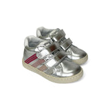 Sneakers primi passi BALOCCHI in pelle metallizzata silver e strass con velcri