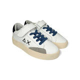 Sneakers SUN68 boy street in pelle bianca e suede blu con velcro e lacci elastici