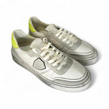 SNEAKERS PHILIPPE MODEL junior NICE in pelle bianca effetto dirty e giallo fluo