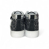 Sneaker BALOCCHI in nubuk nero,pelle metallizzata argento e glitter con velcri
