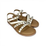 Sandali GIOSEPPO KIDS in pelle bianca con borchie e occhielli argentati