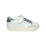Sneaker SUN68 Street kid boy in pelle bianca e avio con velcro e lacci elastici