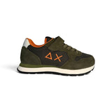 Sneakers ginniche SUN68 boy in suede e nylon verde militare con velcri o velcro e lacci alastici