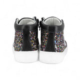 SNEAKERS BALOCCHI mid in pelle e nubuk nero, glitter multicolors con lacci e zip laterale