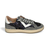 Sneakers 2B12 in suede grigio e glitter nero multicolors con lacci