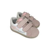 Sneakers primi passi FALCOTTO in suede rosa, tessuto bianco e glitter con velcri