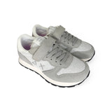 Sneakers ginniche SUN68 kid girl in suede grigio e nylon silver con velcro e lacci elastici