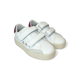 Sneaker SUN68 Street baby girl in pelle bianca e fuxia con velcri