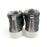 SNEAKERS BALOCCHI mid in pelle e nubuk beige-nero, glitter neri con velcri