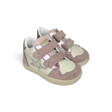 Sneakers primi passi FALCOTTO in pelle e suede panna/rosa con velcri