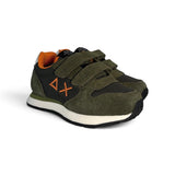 Sneakers ginniche SUN68 boy in suede e nylon verde militare con velcri o velcro e lacci alastici