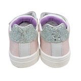 SNEAKERS NATURINO in pelle bianca, nylon rosa, dettagli glitter con doppio velcro