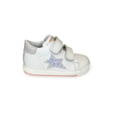 Sneakers primi passi FALCOTTO in pelle bianca e glitter con velcri