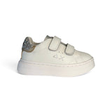 Sneakers SUN68 girl in eco pelle bianca e glitter con velcri o velcro e lacci alastici
