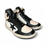 Sneakers CIAO BIMBI basket mid in pelle nera/rosa/bianca con lacci e zip laterale