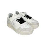 Sneakers SUN68 boy basket in pelle e suede bianco con velcro e lacci elastici